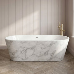 [BBEA101WM] Modern Bathroom Freestanding Bath, 1800 x 600 x 820mm, White Marble - Silo