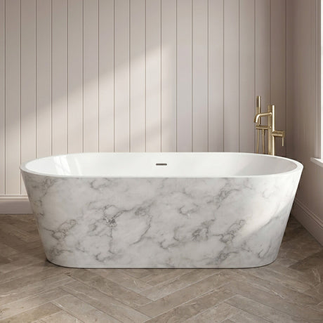 [BBEA101WM] Modern Bathroom Freestanding Bath, 1800 x 600 x 820mm, White Marble - Silo