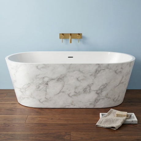 [BBFS103WM] Modern Oval Freestanding Double Ended Bath, White Marble Finish - Choice of Size - Silo