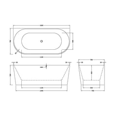 [BBFS154] Contemporary Back To Wall Freestanding Bath from Balterley - Modern Design in Multiple Sizes - Technical Drawing