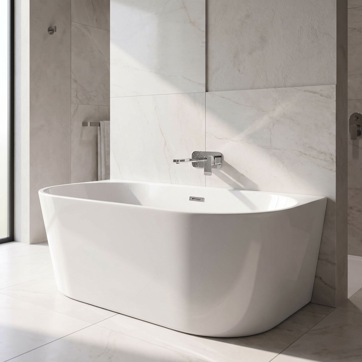 [BBFS155] Contemporary Back To Wall Freestanding Bath from Balterley - Modern Design in Multiple Sizes - Lifestyle 2