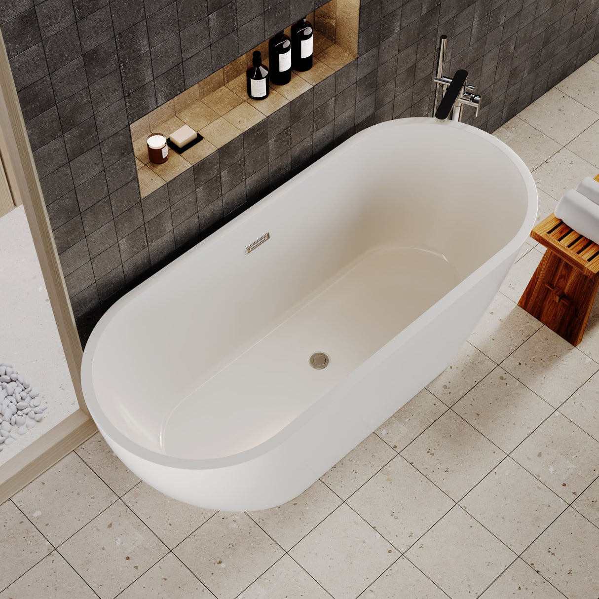 [BBFS158] Contemporary Oval Freestanding Bath with Waste, Double Ended - Choice of Size - Lifestyle 2