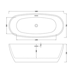 [BBFS159] Contemporary Oval Freestanding Bath with Waste, Double Ended - Choice of Size - Technical Drawing
