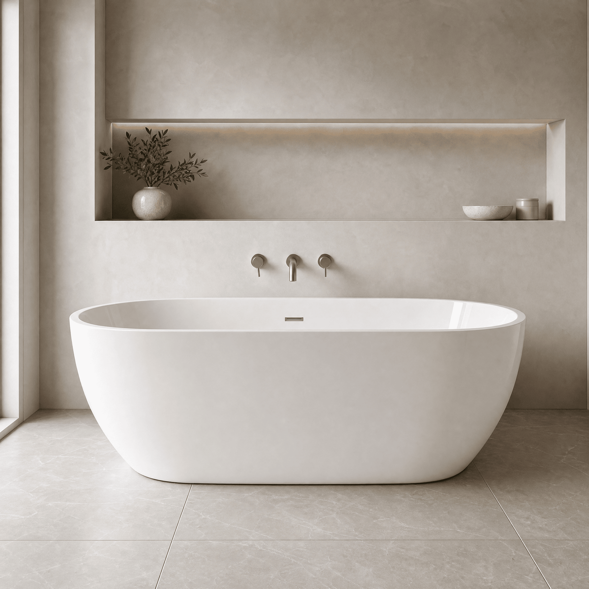 [BBFS159] Contemporary Oval Freestanding Bath with Waste, Double Ended - Choice of Size - Lifestyle 1