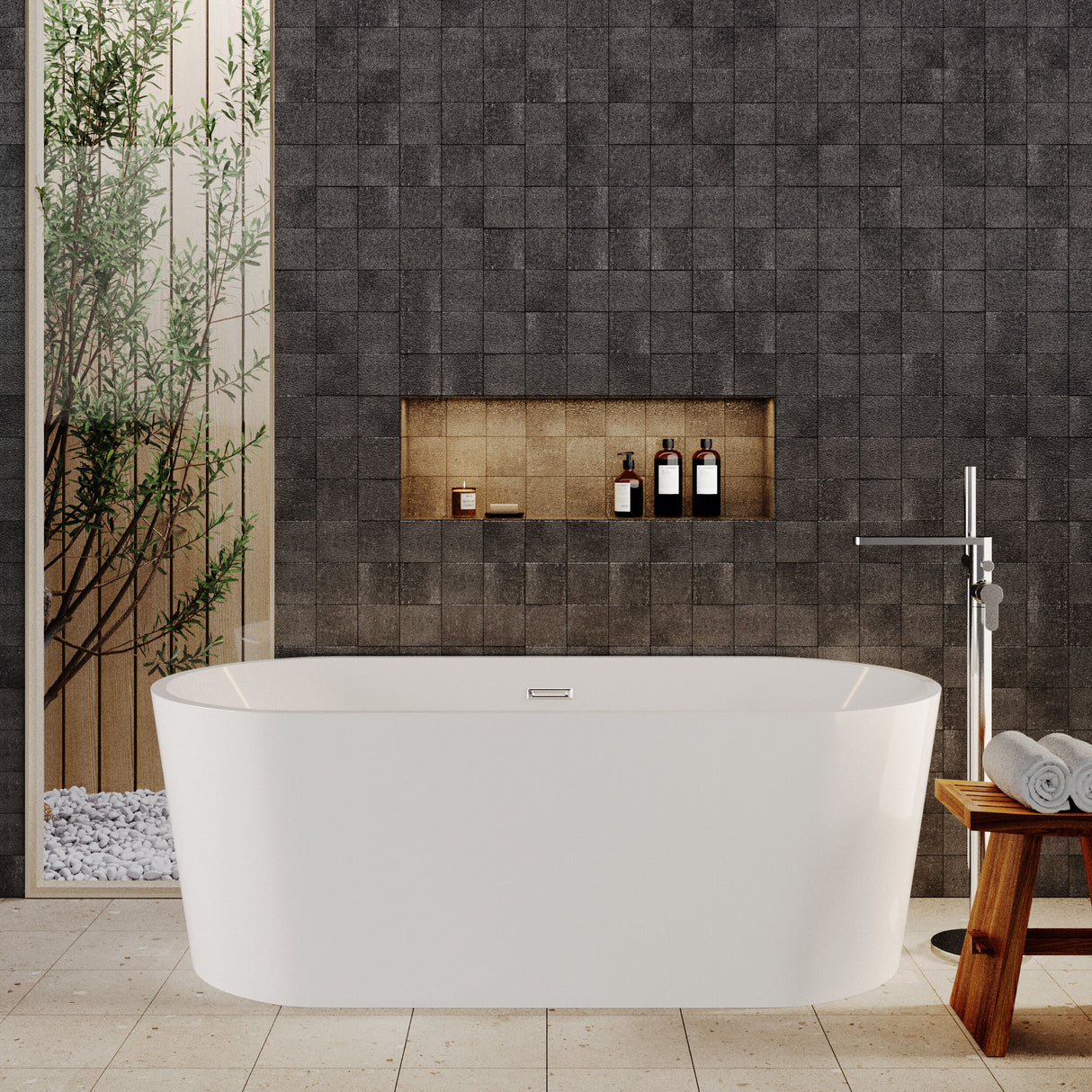 [BBFS161] Contemporary Rounded Rectangular Freestanding Bath with Waste - Choice of Size - Lifestyle 1