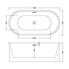 [BBFS163] Contemporary White Curved Freestanding Bath - Choice of Size - Technical Drawing