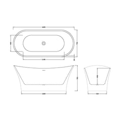[BBFS167] Contemporary Slipper Freestanding Bath  - 1700mm x 750mm - Technical Drawing