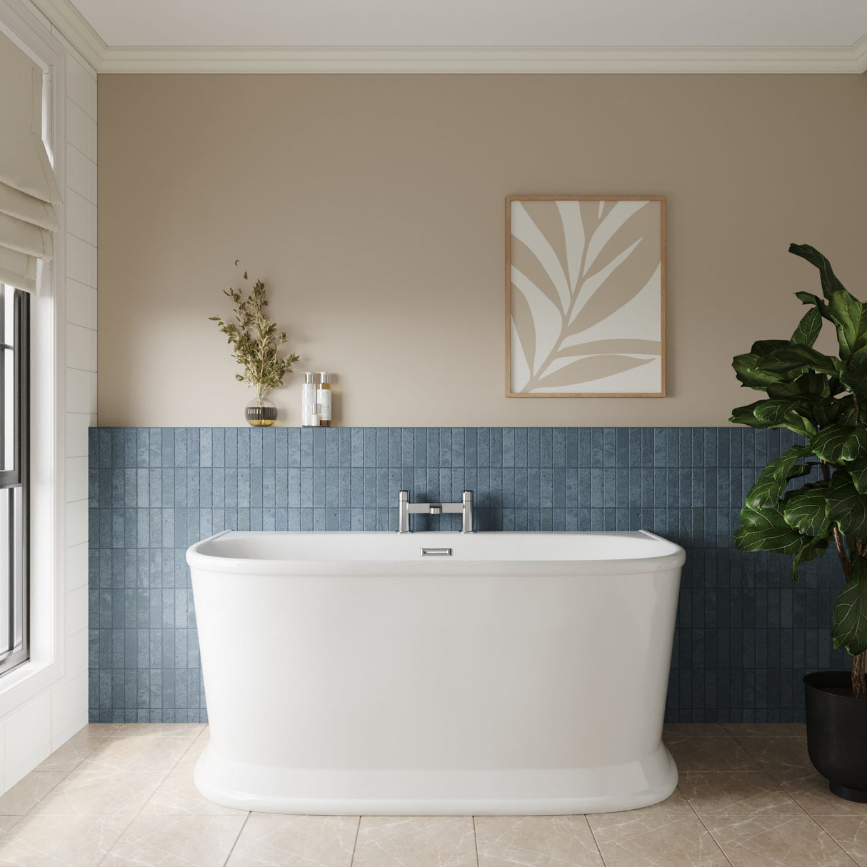 [BBFS168] Contemporary Back To Wall Freestanding Bath, Modern Double Ended Design - Choice of Size - Lifestyle 1