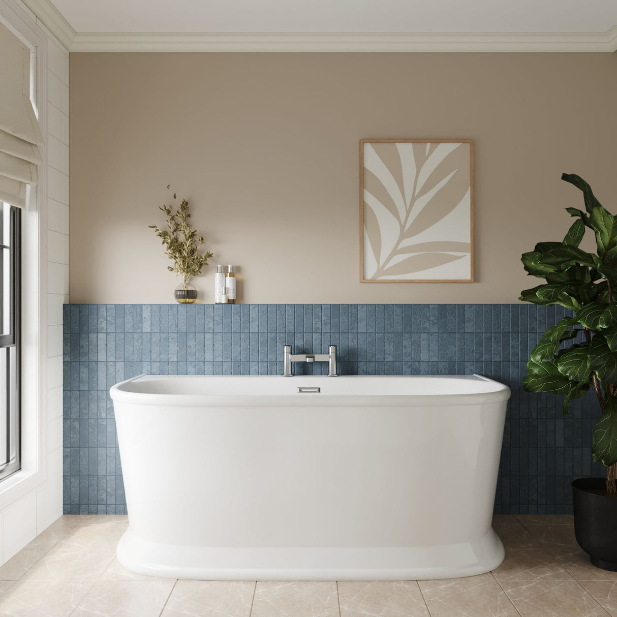 [BBFS169] Contemporary Back To Wall Freestanding Bath, Modern Double Ended Design - Choice of Size - Lifestyle 1