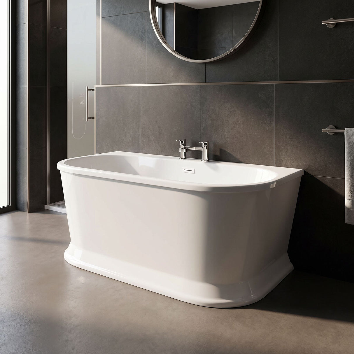 [BBFS169] Contemporary Back To Wall Freestanding Bath, Modern Double Ended Design - Choice of Size - Lifestyle 3