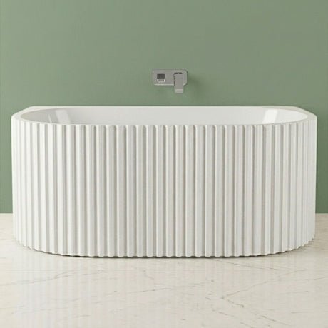[BBFS174] Contemporary Back To Wall Freestanding Bath with Ribbed Design - Choice of Size - Silo