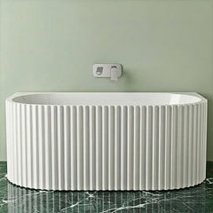 [BBFS175] Contemporary Back To Wall Freestanding Bath with Ribbed Design - Choice of Size - Silo
