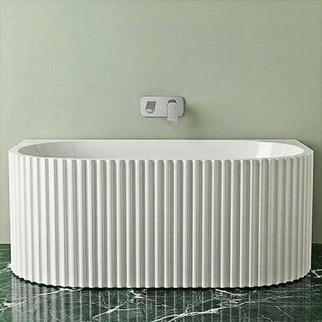 [BBFS175] Contemporary Back To Wall Freestanding Bath with Ribbed Design - Choice of Size - Silo