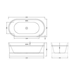 [BBFS177] Contemporary Elegant Oval Freestanding Modern Double Ended Bath with Layered Rim Design - Choice of Size - Technical Drawing