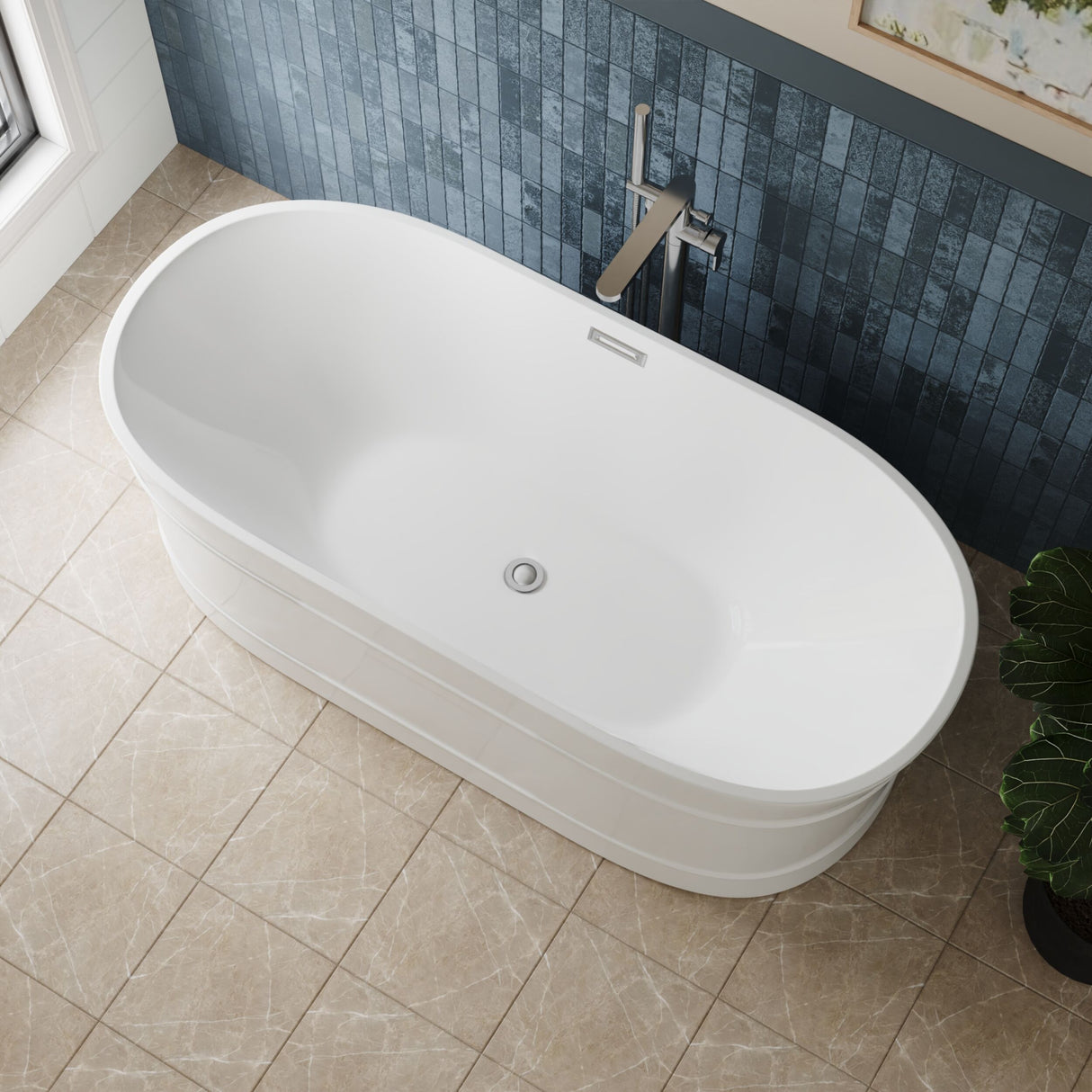 [BBFS177] Contemporary Elegant Oval Freestanding Modern Double Ended Bath with Layered Rim Design - Choice of Size - Lifestyle 2