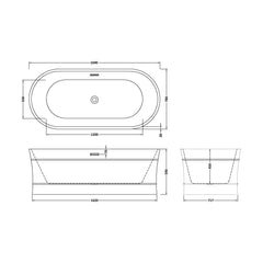 [BBFS178] Contemporary Elegant Oval Freestanding Modern Double Ended Bath with Layered Rim Design - Choice of Size - Technical Drawing