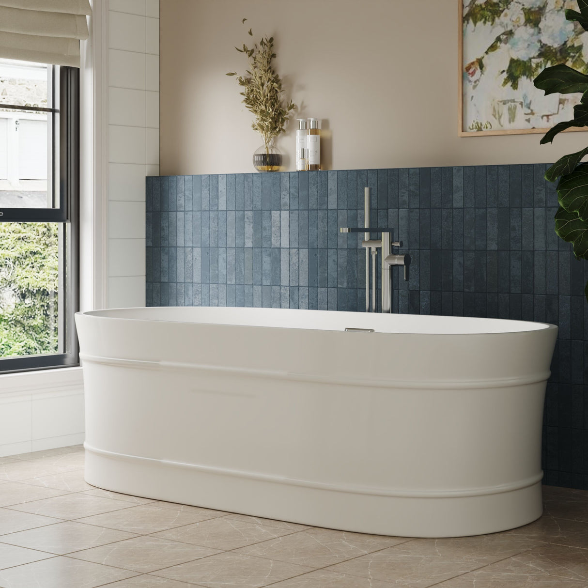[BBFS178] Contemporary Elegant Oval Freestanding Modern Double Ended Bath with Layered Rim Design - Choice of Size - Lifestyle 3