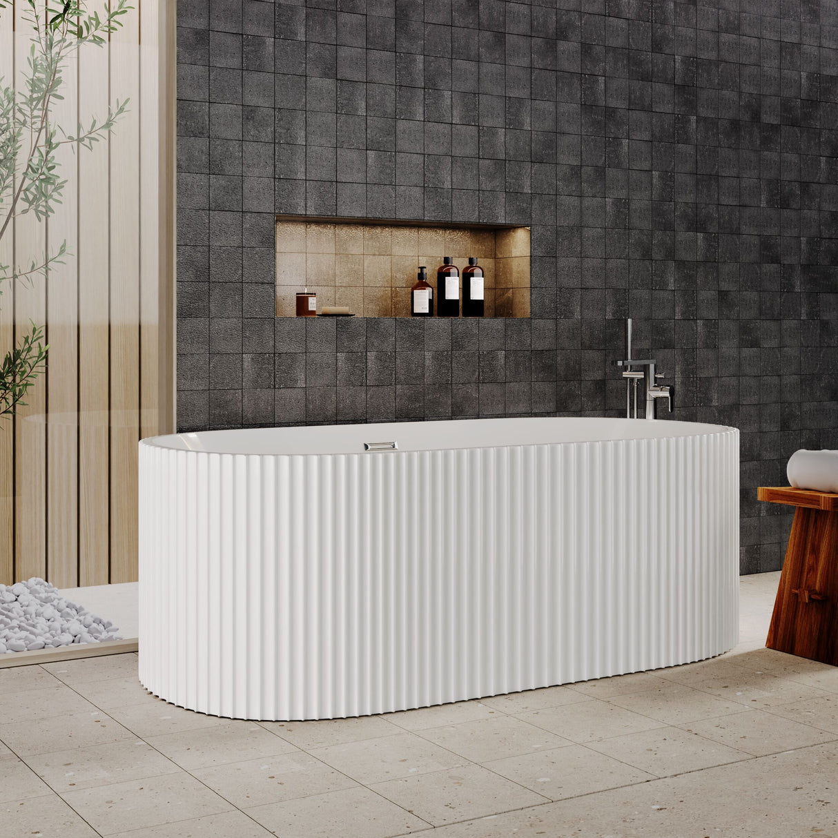 [BBFS180] Contemporary Curved Freestanding Bath, Modern Ribbed Design - Choice of Size - Lifestyle 3