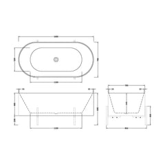 [BBFS182] Contemporary Oval Freestanding Bath with Stand - Choice of Size - Technical Drawing