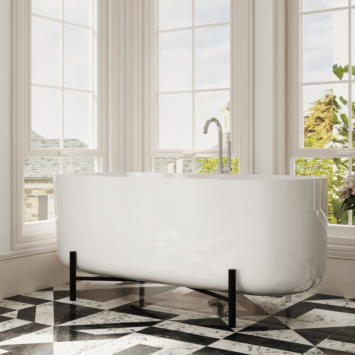 [BBFS183] Contemporary Oval Freestanding Bath with Stand - Choice of Size - Lifestyle 3