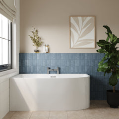 [BBFS187L] Contemporary Corner Freestanding Bath, Left or Right Hand J Shaped Bath - Choice of Size - Lifestyle 1