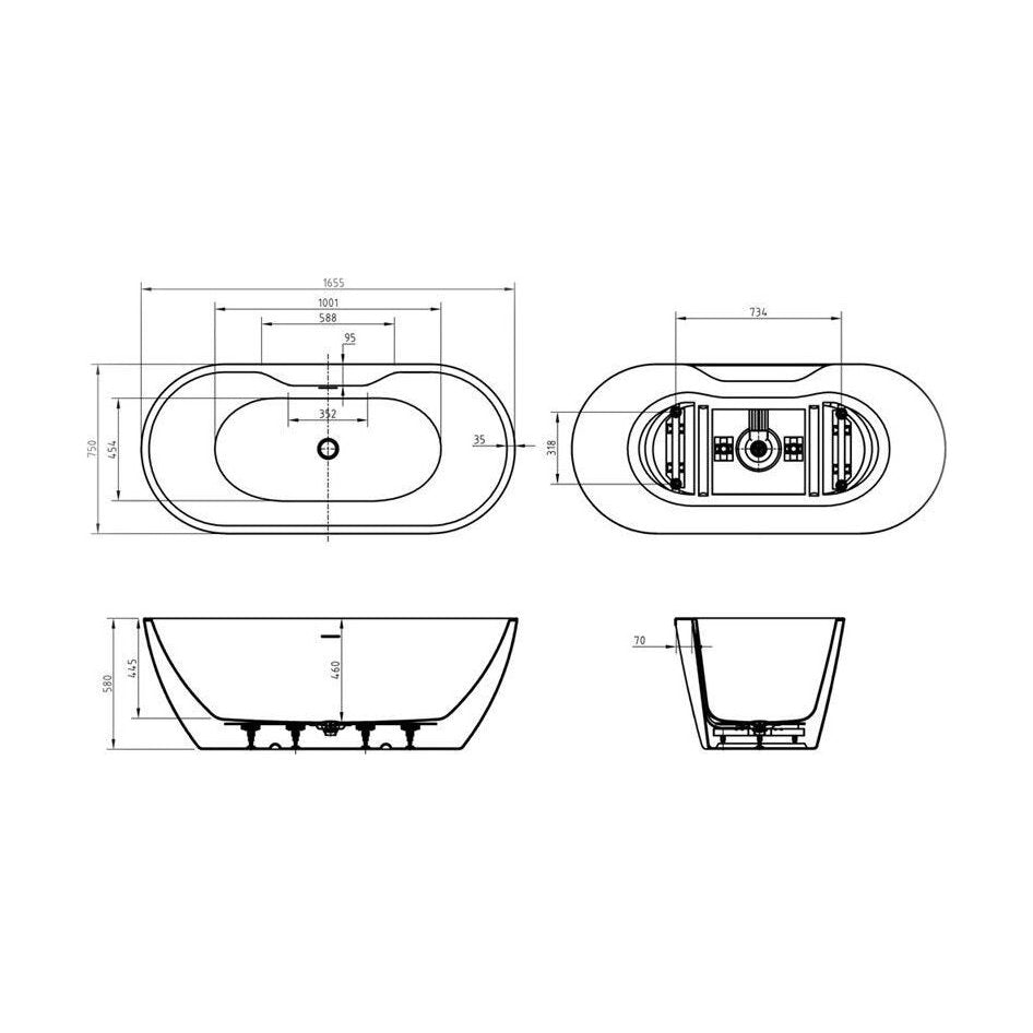 [BBFSB202-A] Modern Oval Freestanding Double Ended Soaking Bath - Choice of Size - Technical Drawing