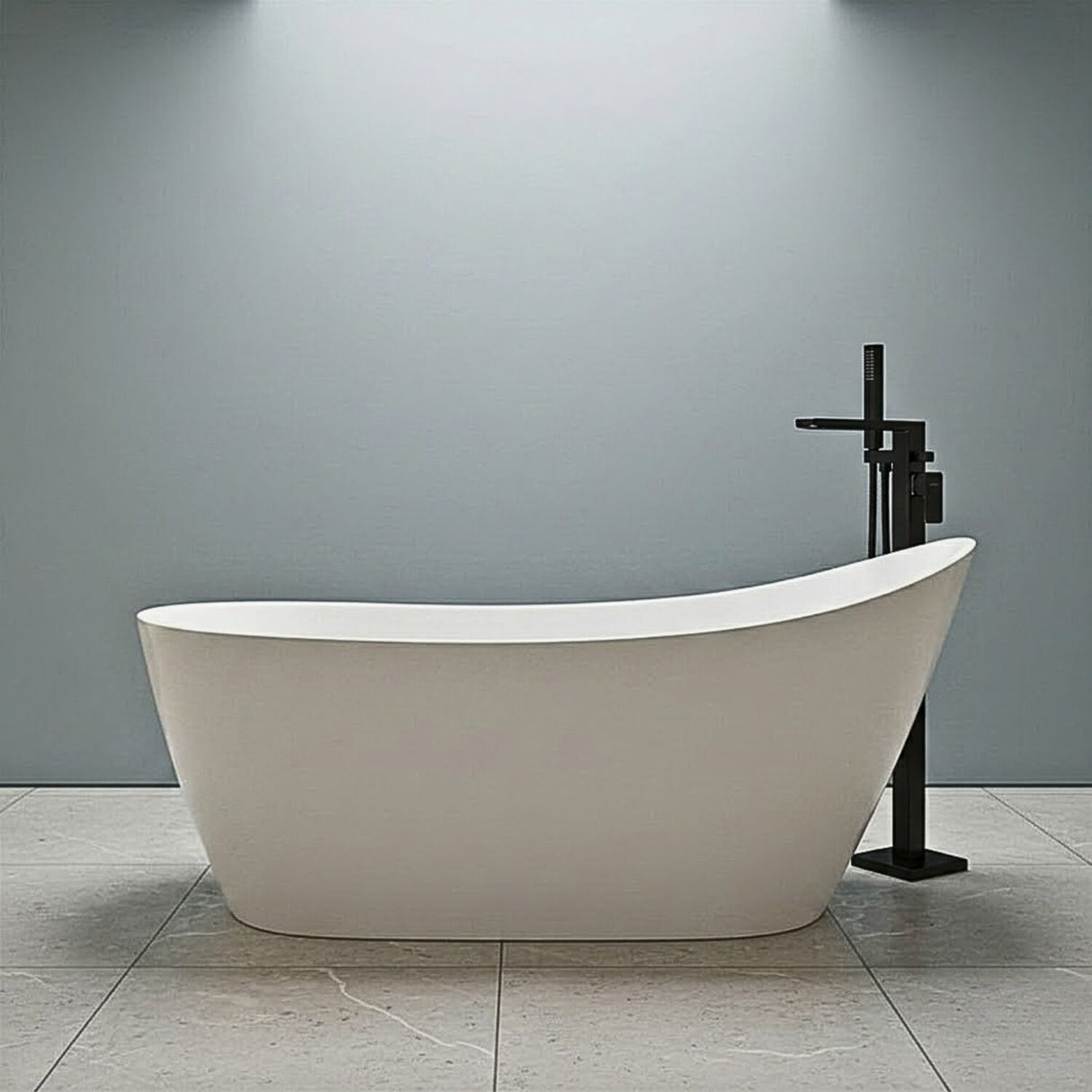 [BBFSB204-A] Modern Slipper Freestanding Bath, Single Ended Raised Back, Luxury Soaking Bath - 1660 x 725mm - Silo