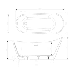 [BBFSB204MW] Modern Bathroom Slipper Bath, 1660 x 642 x 740mm, Matt White - Technical Drawing