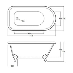 [BBFSB305] FSB305 Cambridge SglEnded Bath 1470 - Technical Drawing