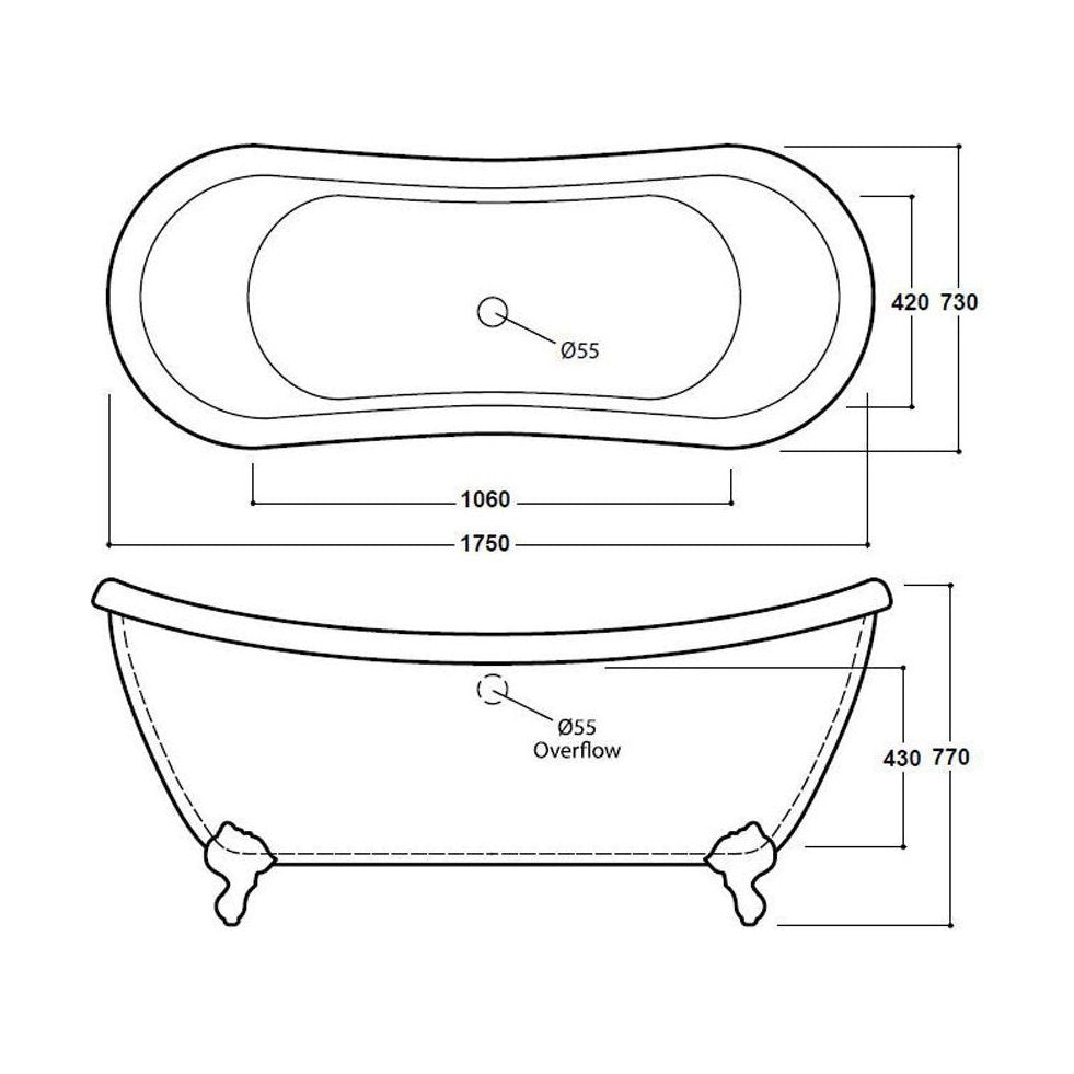 [BBFSB307] Marlow Double Ended Slipper 1750 - Technical Drawing