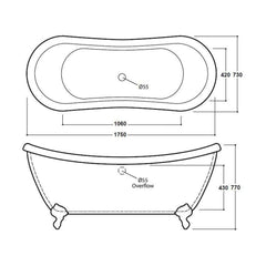 [BBFSB307] Marlow Double Ended Slipper 1750 - Technical Drawing