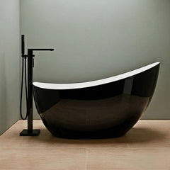 [BBFSB309BLK-A] Modern Freestanding Slipper Bath, Double Ended, 1750 x 730mm - Black Finish - Silo