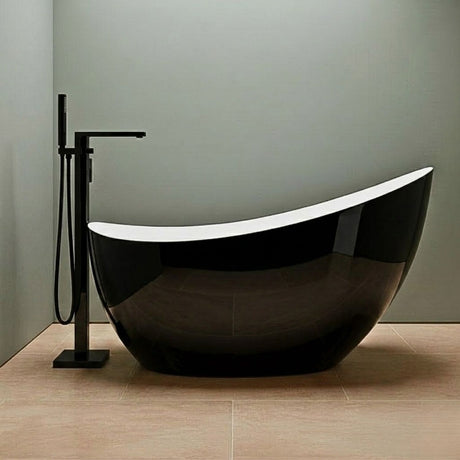 [BBFSB309BLK-A] Modern Freestanding Slipper Bath, Double Ended, 1750 x 730mm - Black Finish - Silo