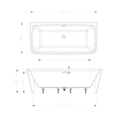 [BBFSB311] Modern Square Back To Wall Double Ended Bath, 1800 x 800 x 840mm - Technical Drawing