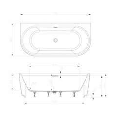 [BBFSB312] Modern Double Ended Bath, 1795 x 595 x 840mm, White - Technical Drawing