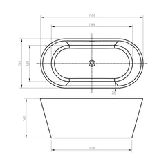 [BBFSB399-A] Freestanding Acrylic Double Ended Bath - Choice of Size - Technical Drawing