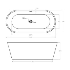 [BBFSB401-A] Freestanding Acrylic Double Ended Bath - Choice of Size - Technical Drawing