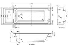 [BBHA110] Harrington Traditional Straight Single Ended Bath Tub, Choice of Size - Line Drawing