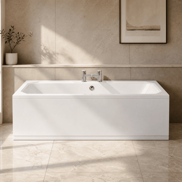 [BBHA114] Balterley Harrington Traditional Straight Double Ended Shower Bath Tub, 1800mm x 800mm - White - Silo
