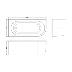 [BBKI004L] Balterley 1600mm Left-Hand Curved Bath With Legs And Panel - Technical Drawing