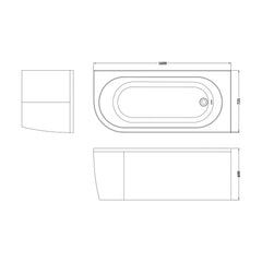 [BBKI004R] Curved Bath With Legs And Panel, 1600mm, Choice of Orientation - Technical Drawing