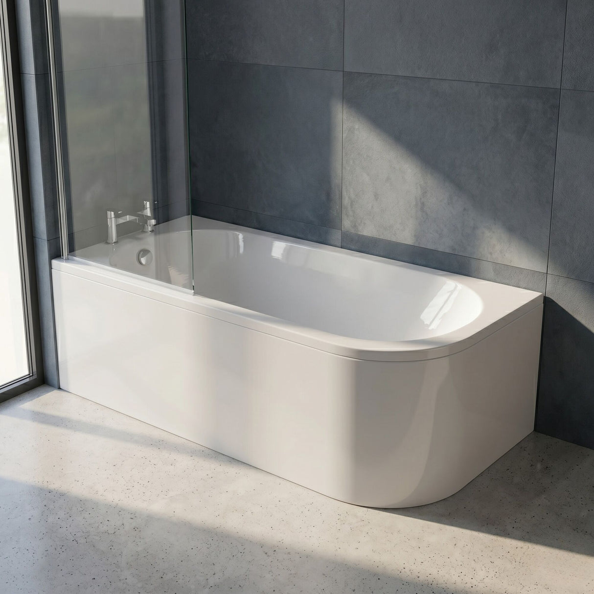 [BBKI005L] Kingsley Left Hand Back to Wall Corner J Shaped Bath Tub and Panel - 1700mm - Balterley - Lifestyle 1
