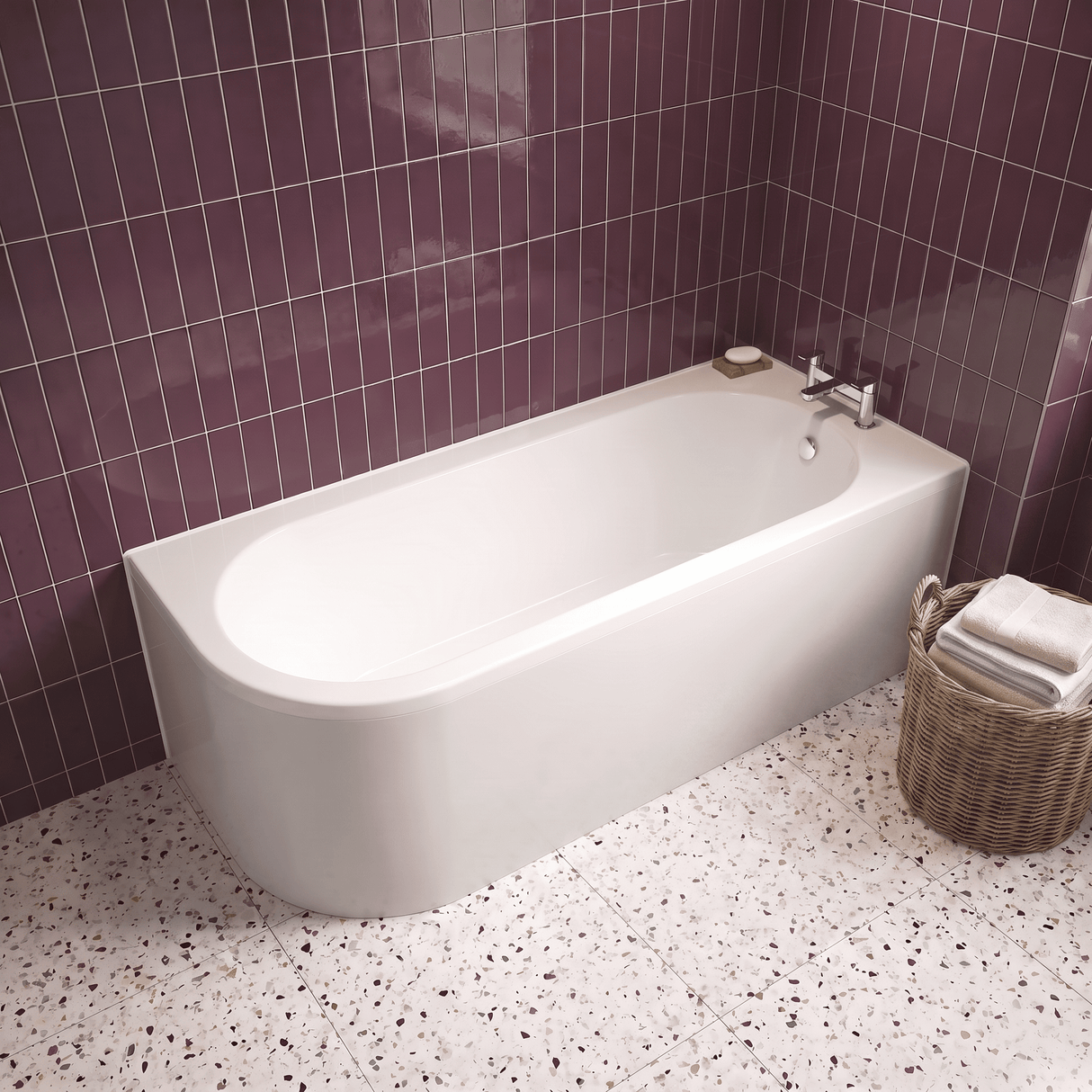[BBKI005R] Kingsley Right Hand Back to Wall Corner J Shaped Bath Tub and Panel (Taps and Waste Not Included) - 1700mm - Balterley - Lifestyle 1