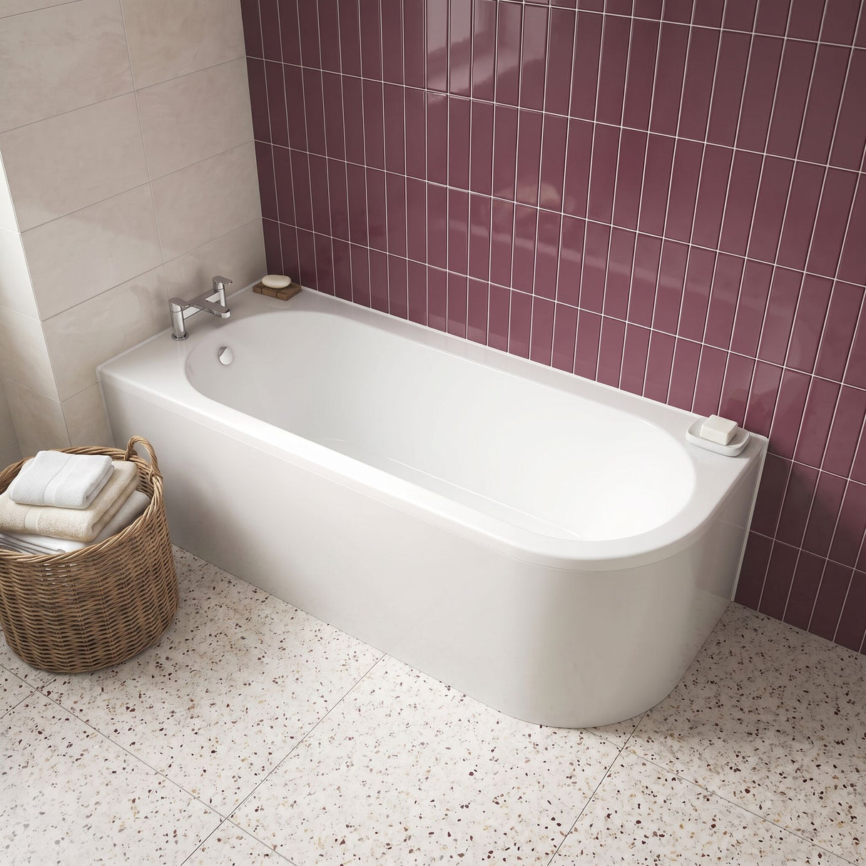 [BBKI209L] Kingsley Back to Wall J Corner Bath with Leg Set (Taps, Waste and Panel Not Included), 1700mm, Left or Right Hand