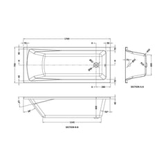 [BBLA17] Blanc SQ SglENDED BATH 1700x700x400 - Technical Drawing