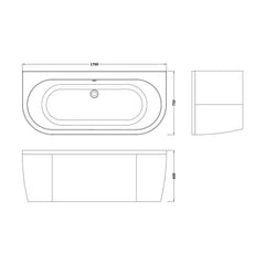 [BBLI003] 1700 x 750 Curved Back To Wall Bath & Panel - Technical Drawing