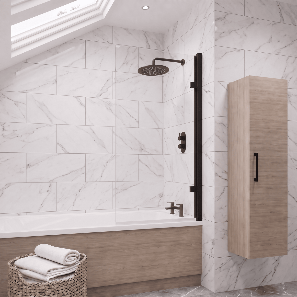 [BBNSSQ7BP] Contemporary 8mm Toughened Safety Glass Reversible Hinged Straight Shower Bath Screen - Choice of Colour - Lifestyle 1