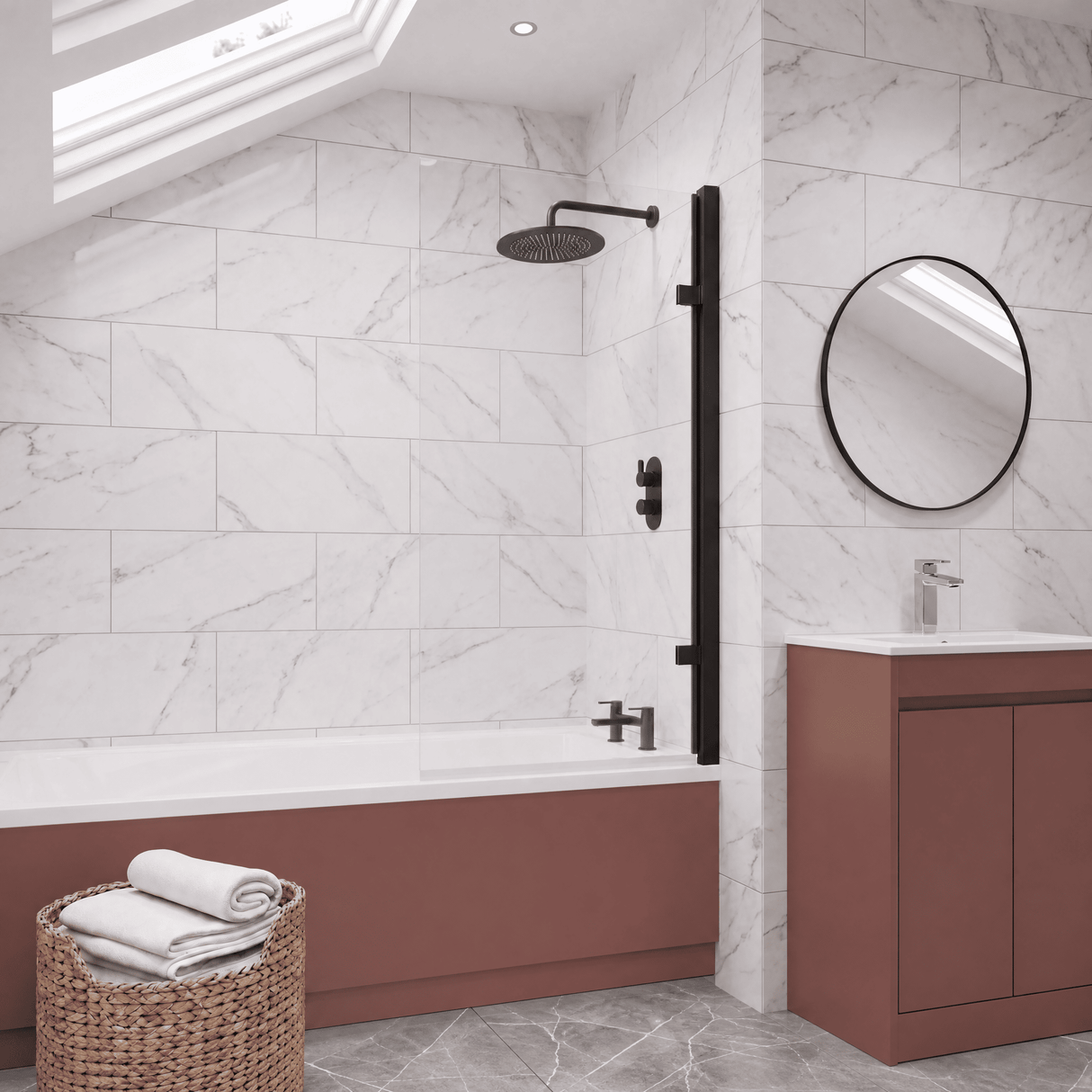 [BBNSSQ7BP] Contemporary 8mm Toughened Safety Glass Reversible Hinged Straight Shower Bath Screen - Choice of Colour - Lifestyle 2