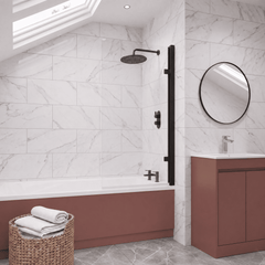 [BBNSSQ7BP] Contemporary 8mm Toughened Safety Glass Reversible Hinged Straight Shower Bath Screen - Choice of Colour - Lifestyle 2