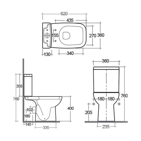[BBORIG62PAKNS] Origin WC Pack without Seat - Technical Drawing